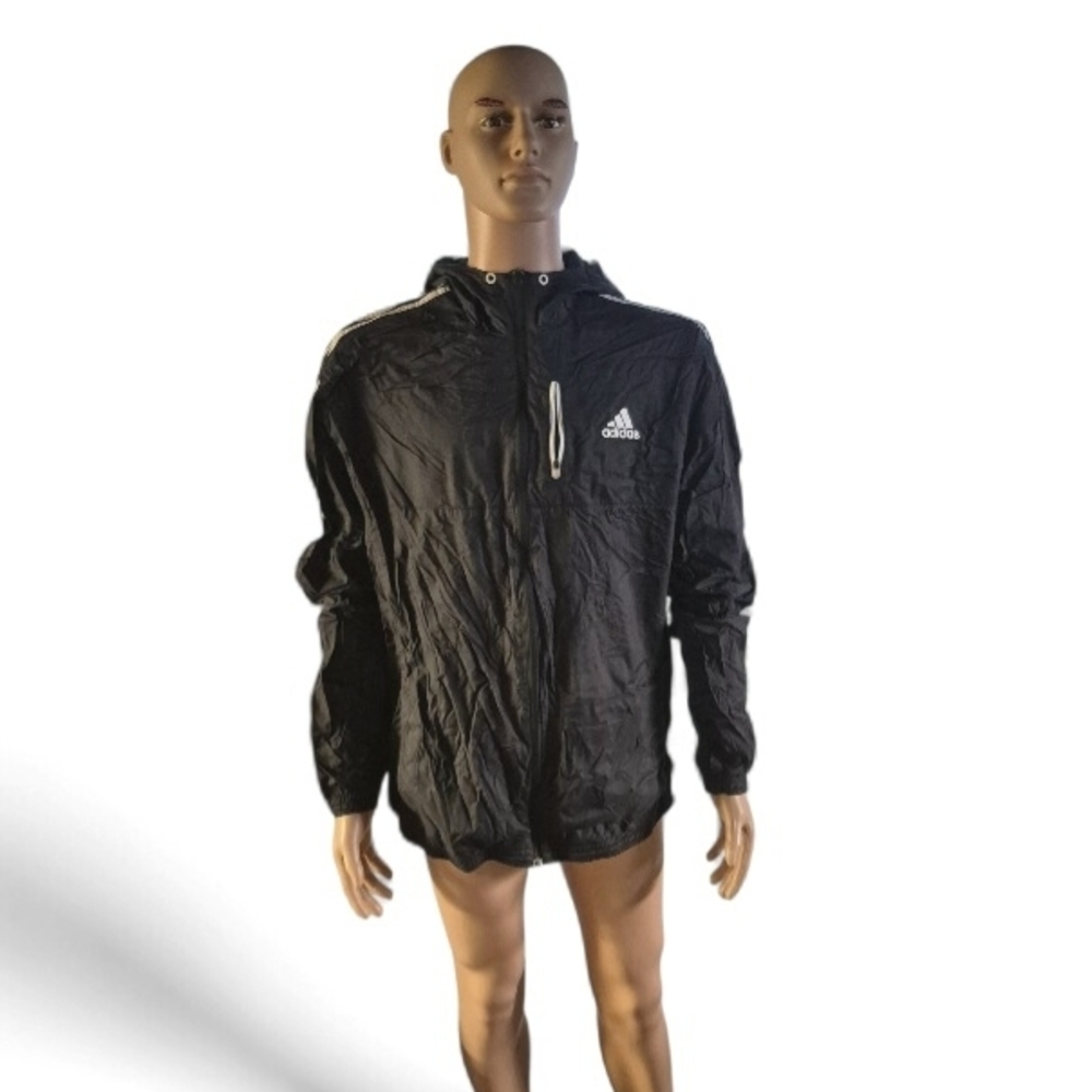 Adidas Men's Black Hooded Windbreaker